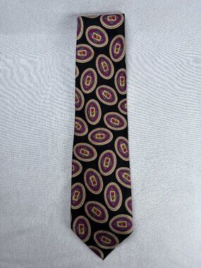 Valentino Silk Tie Black Medallion Print Italy